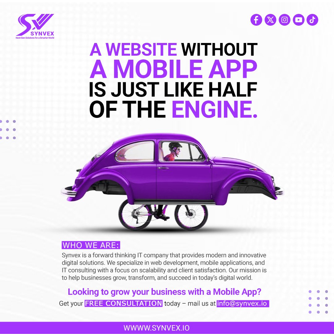 synvexofficial's tweet image. 𝐀 𝐖𝐞𝐛𝐬𝐢𝐭𝐞 𝐖𝐢𝐭𝐡𝐨𝐮𝐭 𝐚 𝐌𝐨𝐛𝐢𝐥𝐞 𝐀𝐩𝐩 𝐈𝐬 𝐋𝐢𝐤𝐞 𝐇𝐚𝐥𝐟 𝐨𝐟 𝐭𝐡𝐞 𝐄𝐧𝐠𝐢𝐧𝐞!
Ready to grow your business with a mobile app?
Get your Free Consultation today → info@synvex.io
Visit us: synvex.io
#Synvex #MobileAppDevelopment #Innovation