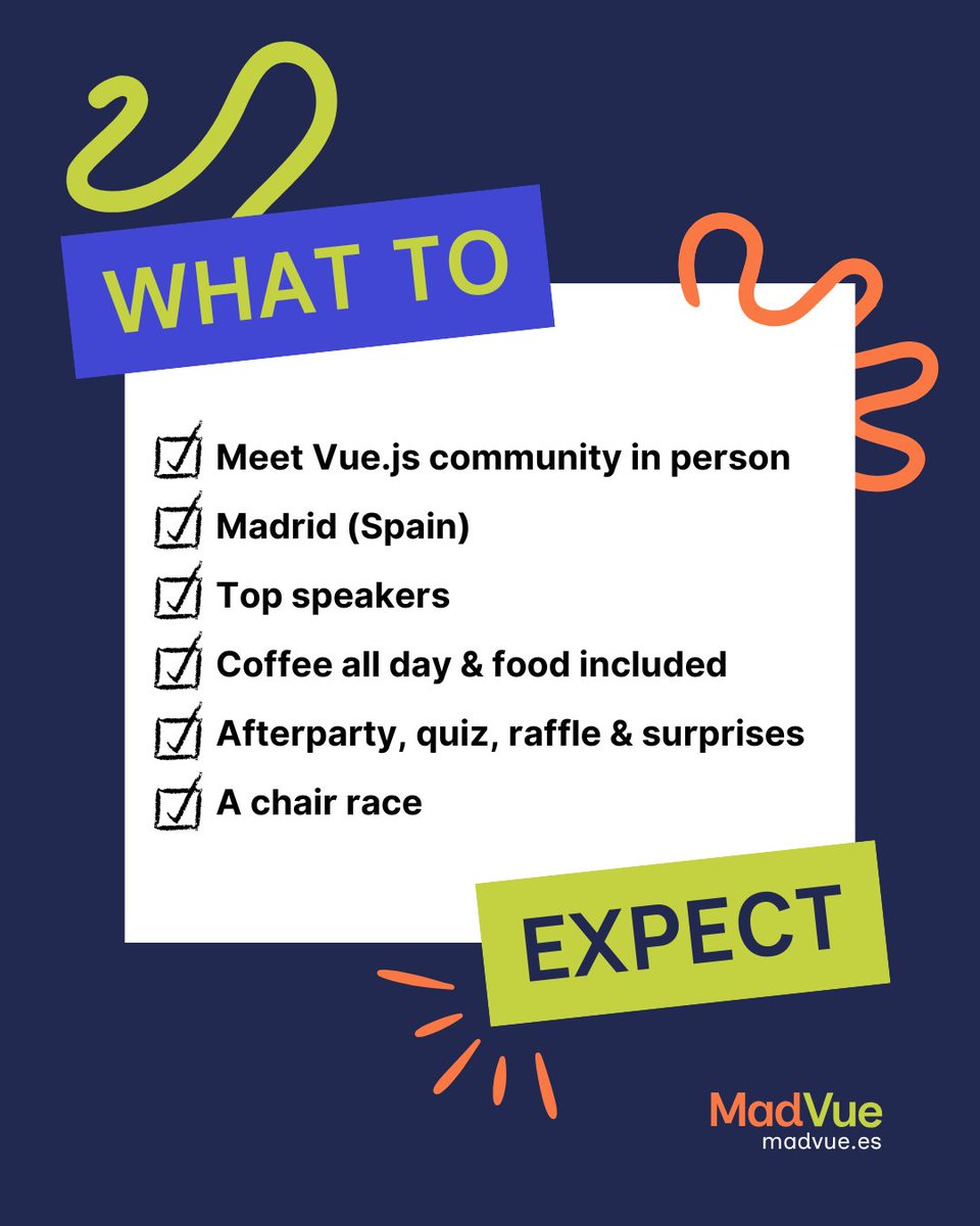 madvue_es's tweet image. If you haven’t been before, here’s what you can expect from @madvue_es 👇
Buy your ticket now if you don't want to miss all of this and stay tuned to find out the first confirmed speakers! 🚀
madvue.es
#Vue #Vuejs #MadVue #Madrid #VueSpain #developers