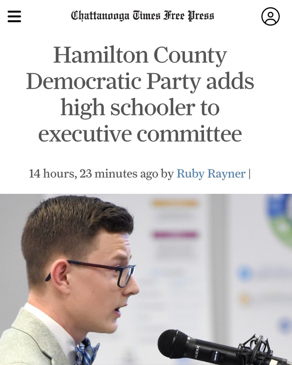 👏 Youth are not waiting to lead. Congratulations, Reed Hampton!

CHATTANOOGA—Hamilton County’s Democratic Party says it’s the first Democratic Party in Tennessee to welcome a high school student onto its executive committee. timesfreepress.com/news/2025/oct/…