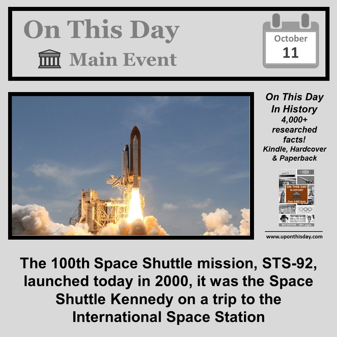 uponthisday's tweet image. #OnThisDay Main Event #OTD
The 100th #SpaceShuttle mission, STS-92, launched today in 2000, it was the Space Shuttle Kennedy on a trip to the #ISS
More here uponthisday.com/on-this-day-in…
Also on #Kindle #Ad - amzn.to/2Y9JDGL
In #Paperback and #Hardcover