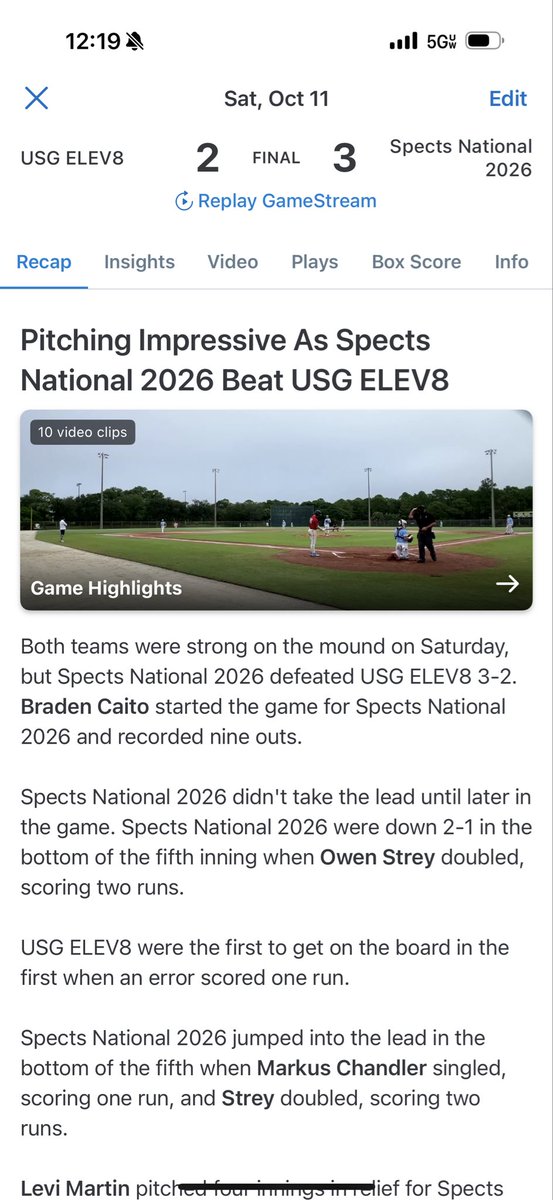 2026 Blue Collar Boys for the W!!!

<a href="/bradencaito/">Braden Caito</a> 3ip 3H 1ER 2K
<a href="/LeviMartin2026/">Levi Martin</a> 4ip 2H 0R 6K 45 pitches, 37K

<a href="/owen_strey/">Owen Strey</a> 1-1 2RBI
<a href="/MarkusC2027/">Markus Chandler</a> 1-2 1RBI 1R
<a href="/GavinDeJesus10/">Gavin de Jesús</a> 1-2 1R

Next up <a href="/AlexKakach/">Alex Kakach</a> on the mound vs Baum Bat tomorrow @ 10:20am!
