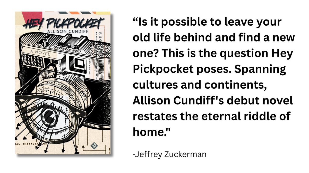 "Is it possible to leave your old life behind and find a new one? This is the question Hey Pickpocket poses. Spanning cultures and continents, Allison Cundiff's debut novel restates the eternal riddle of home."

-Jeffrey Zuckerman <a href="/jacklegpress/">JackLeg Press</a> amazon.com/Hey-Pickpocket…
