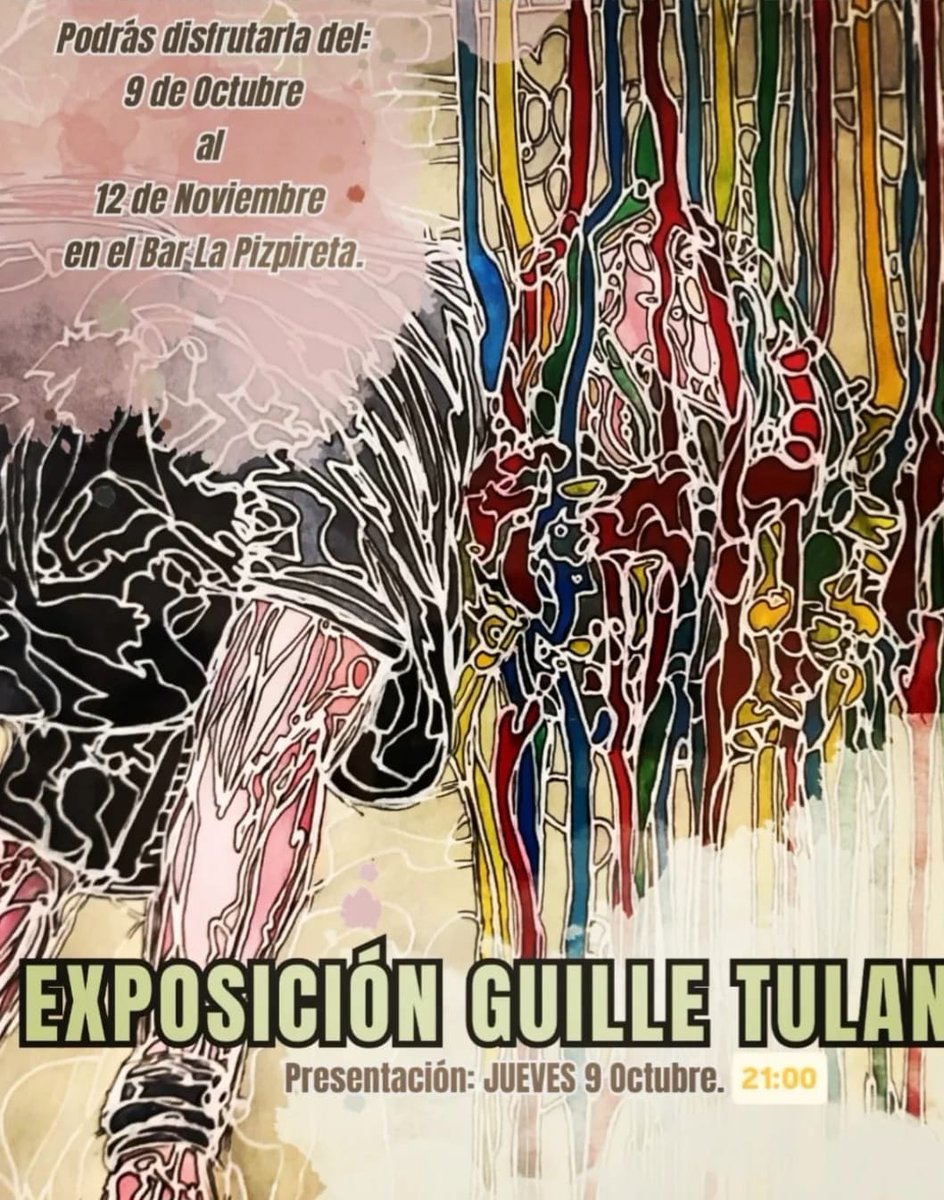 Hasta el 12 de noviembre nuestro compañero Guille Tulán expone su obra en el bar La Pizpireta ¡Aprovecha el finde largo para descubrirla! 🖌️🎨