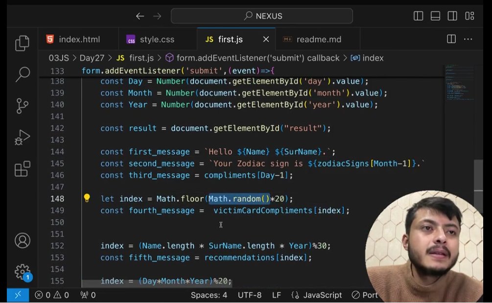 PratikBidgar's tweet image. 🌟 Day 53 of my #MERNStack journey 🌟

Today was a fun brainstorming session!
I explored how to build an Astrology website from scratch 🔮
and learned how to generate random results that stay the same for the same input — logic + a bit of cosmic magic ✨
 #JavaScript
