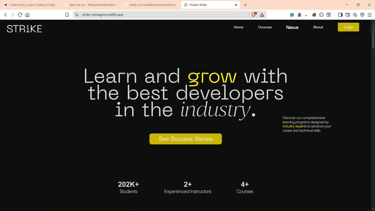 WatashiwaSid's tweet image. Finished wrapping up my project for Strike #HTMLCSSOnly hackathon. If you think modern designs are not responsive, take a breath, and scroll around my #STRIKEClone. 
Live: strike-reimagine.netlify.app
Repo: github.com/WatashiwaSid/s…
Thank you, @rohit_negi9, for defense web development.