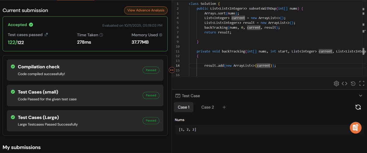 hibala93's tweet image. 🚀 Day 41/100 #100DaysOfCode
✅ Maximum Total Damage with Spell Casting
✅ Subsets I &amp;amp; II (recursion + backtracking)
#LeetCode #DevCommunity #BuildInPublic #LearnInPublic