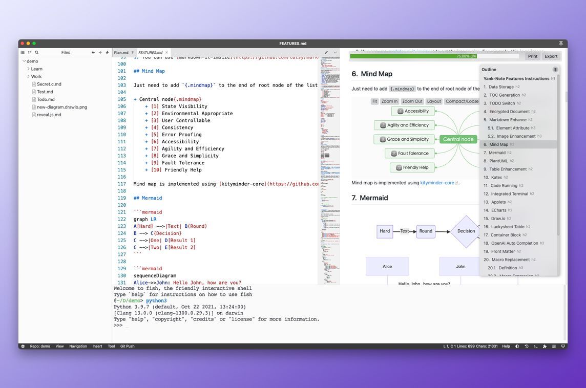 MadeWithVueJS's tweet image. Yank Notes is a hackable markdown note app for programmers built with Vue & Electron, supporting runnable code blocks, tables, macro replacements, charts & more out of the box ✍️ - madewithvuejs.com/yank-note