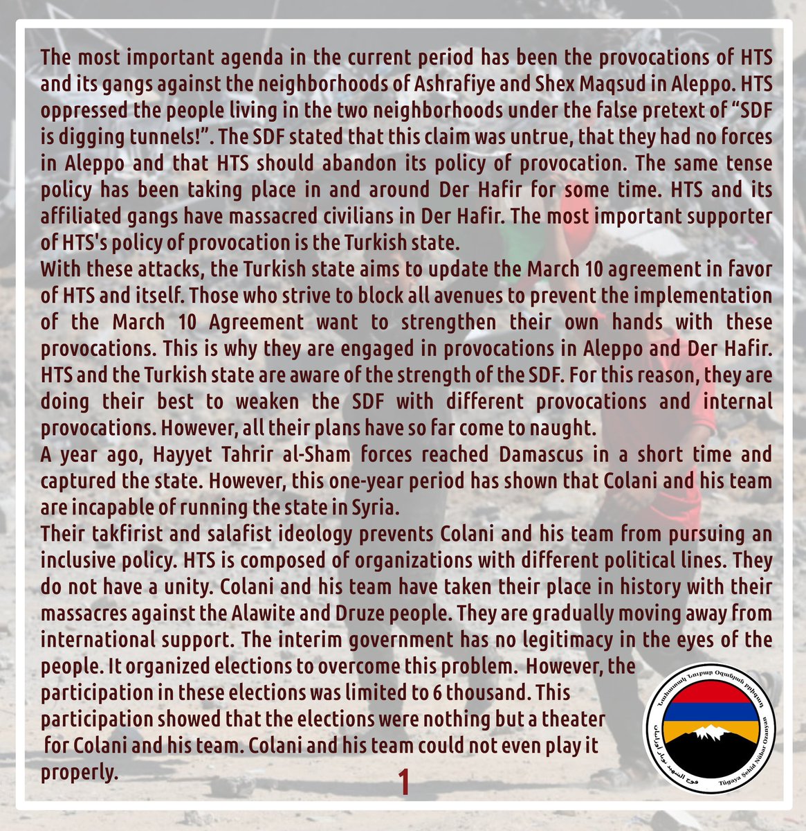 ArmeniaRojava's tweet image. Monthly political analysis from the Martyr Nubar Ozanyan Battalion.
#PalestinaLibre
#Gaza
#Rojava
#NubarOzanyan