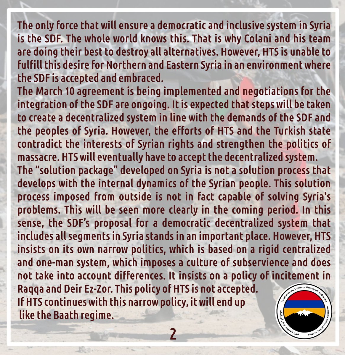 ArmeniaRojava's tweet image. Monthly political analysis from the Martyr Nubar Ozanyan Battalion.
#PalestinaLibre
#Gaza
#Rojava
#NubarOzanyan