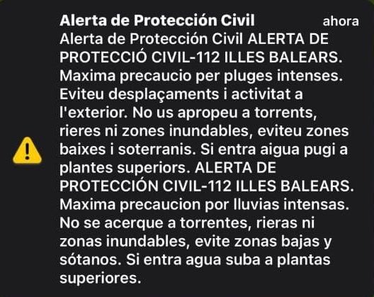 🚨 ATENCIÓ | Es-Alert

Es-Alert enviat a MALLORCA (zones Llevant, Nord i Nord-est de l’illa).