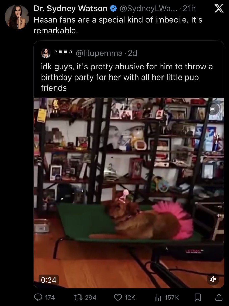 esjesjesj's tweet image. 100s of hours of footage of Hasan lovingly doting on Kaya is actually evidence that a 10 second clip of her yelping for an unknown reason is probably not animal abuse and you’re actually the imbecile if you don’t understand that