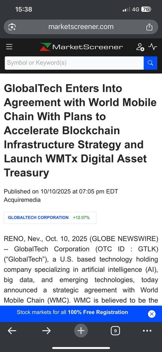 GlobalTech enters a strategic agreement with <a href="/WorldMobileTeam/">World Mobile</a> to accelerate blockchain infrastructure and launch the $WMTx on <a href="/base/">Base</a> digital asset treasury.

A U.S. tech company focused on AI, big data and emerging tech teaming up with one of the biggest DePIN projects on <a href="/base/">Base</a>.
