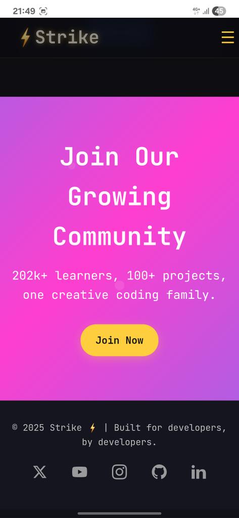 Ananya2810's tweet image. Wrapped up another mini project purely based on HTML and CSS. Thanks to @rohit_negi9 for his valuable and baap lectures.

Find my page deployed here : strike-webdev.netlify.app

#STRIKEClone #HTMLCSSOnly #WebClone #CSSChallenge

Stay connected for such cool upcoming projects.