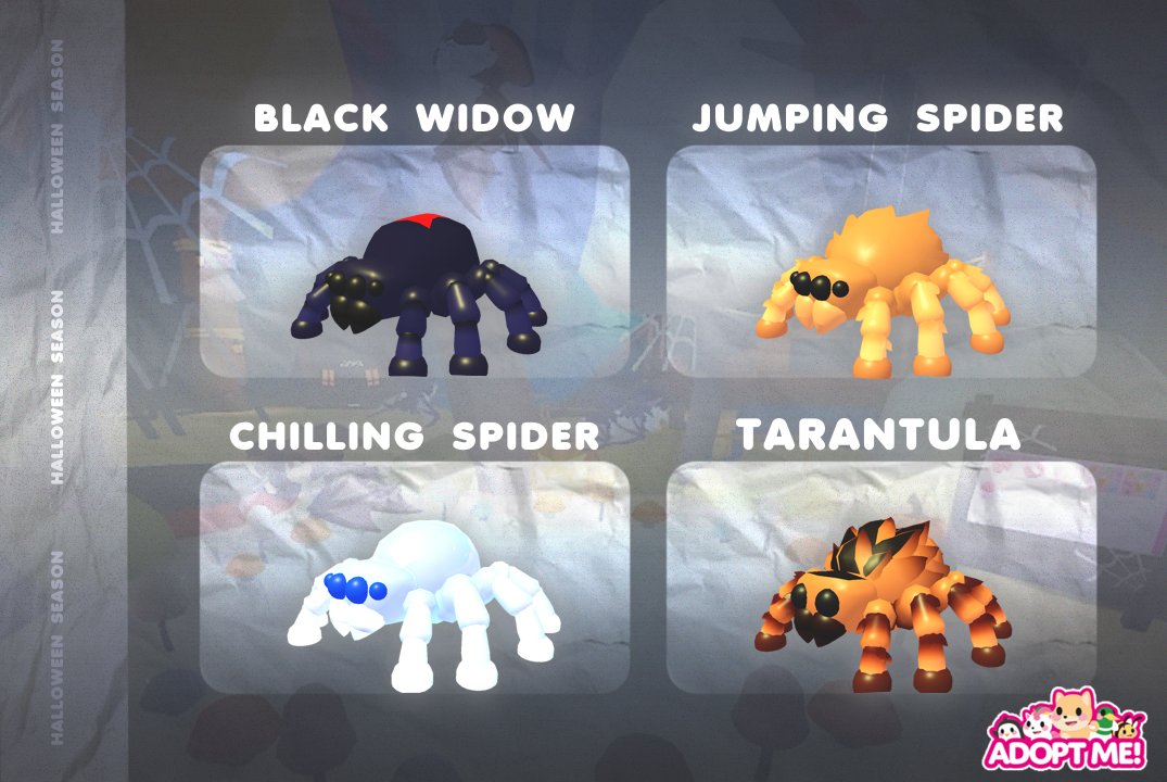 AdoptAme_News's tweet image. Which spider from the Adopt Me Halloween event is your favorite? ✨🕷️
Let me know if you're afraid of spiders!
#AdoptMe #Roblox