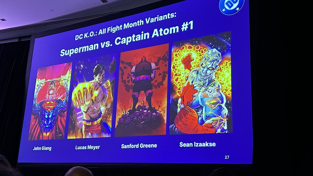 heyitsjennalynn's tweet image. December will bring “All Fight Month.” The fights will be best two out of three, and when a character dies, they can respawn as any version of themselves from continuity. Captain Atom comes back as Monarch.  

#NYCC