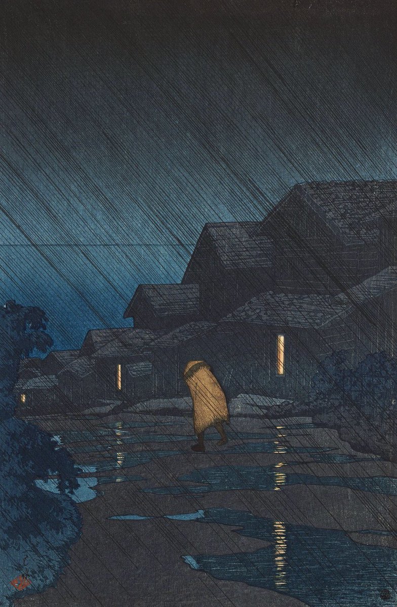 CelineSymbioss's tweet image. Yağmuru resmetmek, çizmek ya da filmde göstermek oldukça zordur. Çünkü yağmur bir görünür, bir kaybolur; yakalamak neredeyse imkansızdır. Ama yaklaşık 150 yıl önce, Hiroshige ve Hasui Kawase ve gibi Japon sanatçılar, yağmurun kendisini değil, hareketini çizmeyi öğrendiler.…