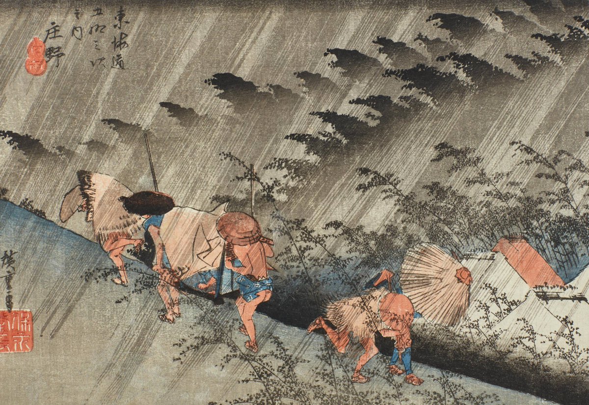 CelineSymbioss's tweet image. Yağmuru resmetmek, çizmek ya da filmde göstermek oldukça zordur. Çünkü yağmur bir görünür, bir kaybolur; yakalamak neredeyse imkansızdır. Ama yaklaşık 150 yıl önce, Hiroshige ve Hasui Kawase ve gibi Japon sanatçılar, yağmurun kendisini değil, hareketini çizmeyi öğrendiler.…