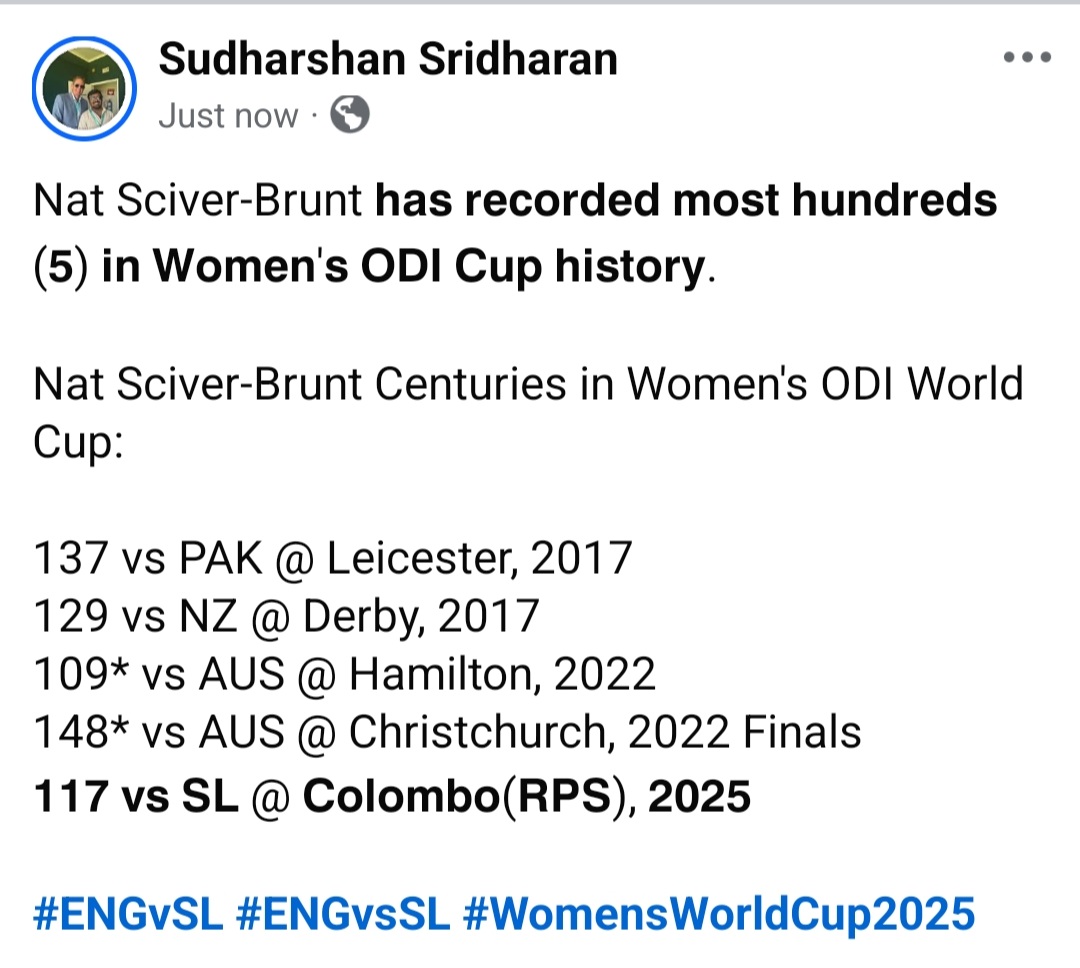 sudharshansrid1's tweet image. Nat Sciver-Brunt 𝗵𝗮𝘀 𝗿𝗲𝗰𝗼𝗿𝗱𝗲𝗱 𝗺𝗼𝘀𝘁 𝗵𝘂𝗻𝗱𝗿𝗲𝗱𝘀 (𝟱) 𝗶𝗻 𝗪𝗼𝗺𝗲𝗻&apos;𝘀 𝗢𝗗𝗜 𝗖𝘂𝗽 𝗵𝗶𝘀𝘁𝗼𝗿𝘆.

#ENGvSL #ENGvsSL #WomensWorldCup2025