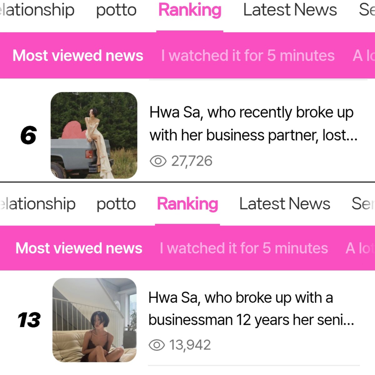 hyejinlov's tweet image. Hwasa continues to trend on Naver at #6 and #13, after a few hours and a day respectively of her teasers release for her single [Good goodbye] 

m.entertain.naver.com/ranking

#Hwasa #화사
