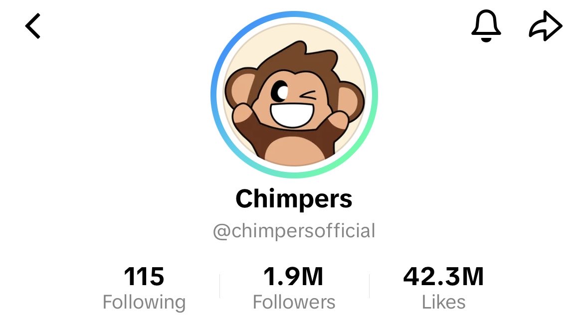1.9 million TikTok followers! 

Another 100k followers until <a href="/ChimpersHQ/">Chimpers</a> hits a huge milestone for web3 IP.

2 million, we’re coming for you! 🐒