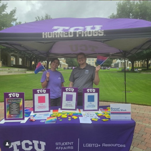 BoFrenchTX's tweet image. During “Bisexual Visibility Week,” @TCU’s Student Affairs office hosted a table inviting students to display colors symbolizing sexual attraction to multiple genders. The same office is preparing to BRING trans activists to campus for its upcoming “Trans Trailblazers” event.