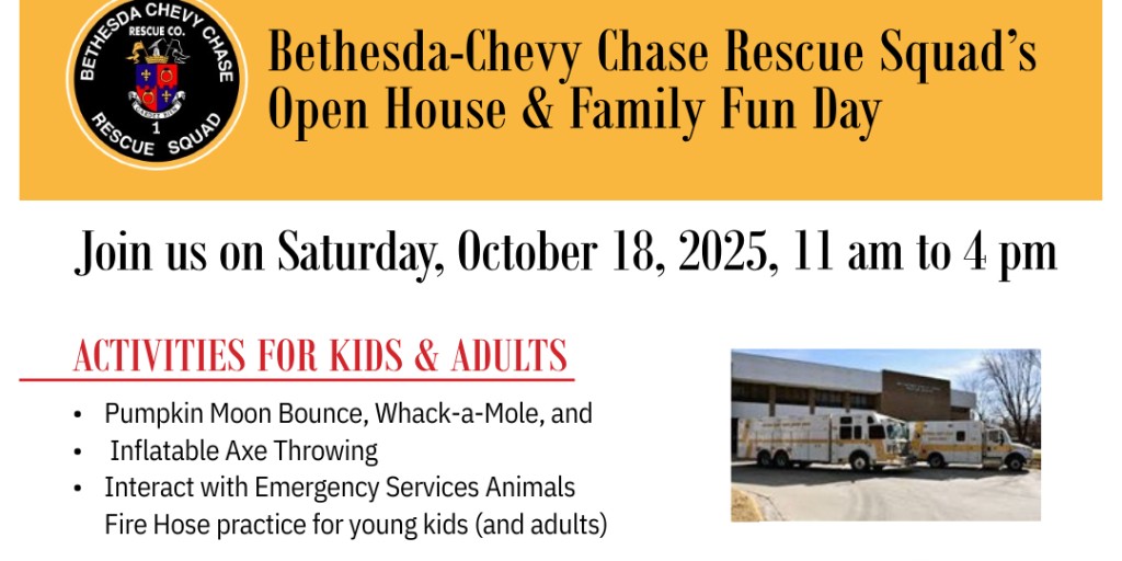 Join us!!! Next Saturday, October 18th from 11am to 4pm for our Station Open House and Family Fun Day!
5020 Battery Lane, Bethesda MD! Public Parking lot #36 on Auburn/Del Ray Ave 1 block away and walking 0.6 distance from Bethesda Metro. #familyfun #openhouse #bccrs #october18th