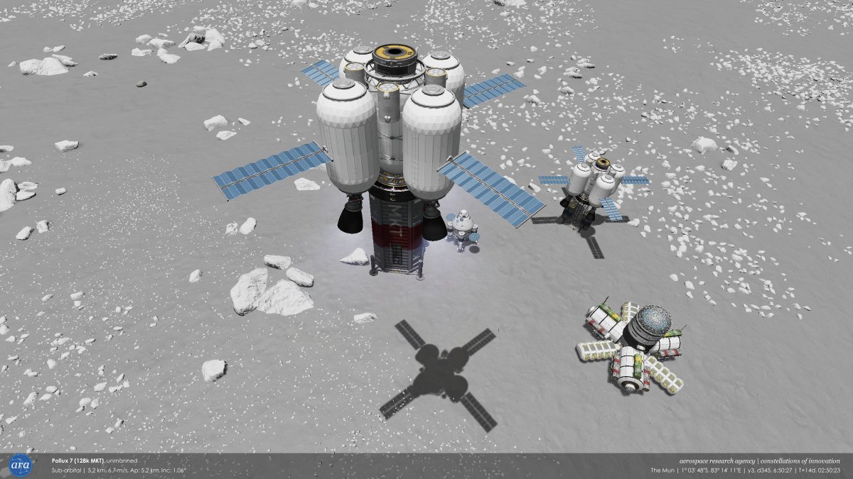 mikusingularity's tweet image. [ARA] Y3, D345 - The first shipment of material kits arrives at Pollux Base as previous landers are dismantled and also recycled into material kits.