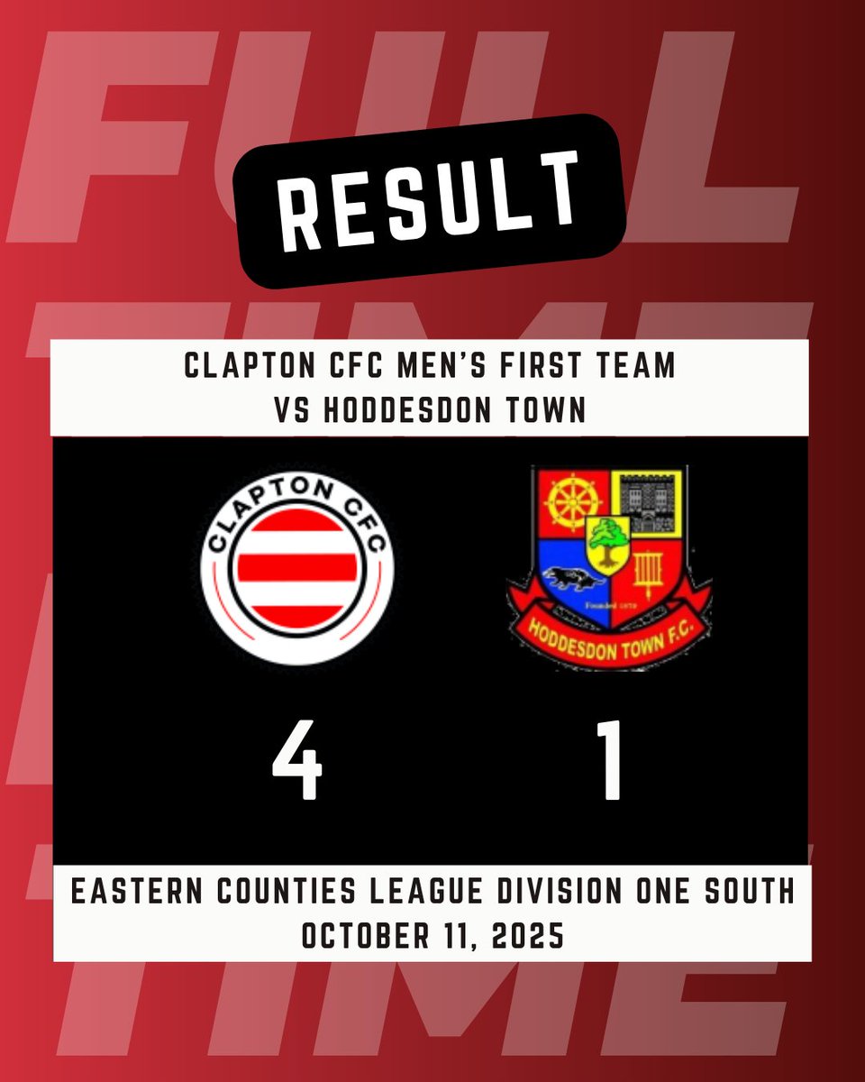 Clapton CFC (@claptoncfc) on Twitter photo A big home win for the CCFC Men's First Team in the sun today π₯
Goals from Cameron Gordon 2, James Briggs and Azariah George-Lawal keeps us in the play-off chase.
Attendance 1057 π A big home win for the CCFC Men's First Team in the sun today π₯
Goals from Cameron Gordon 2, James Briggs and Azariah George-Lawal keeps us in the play-off chase.
Attendance 1057 π
