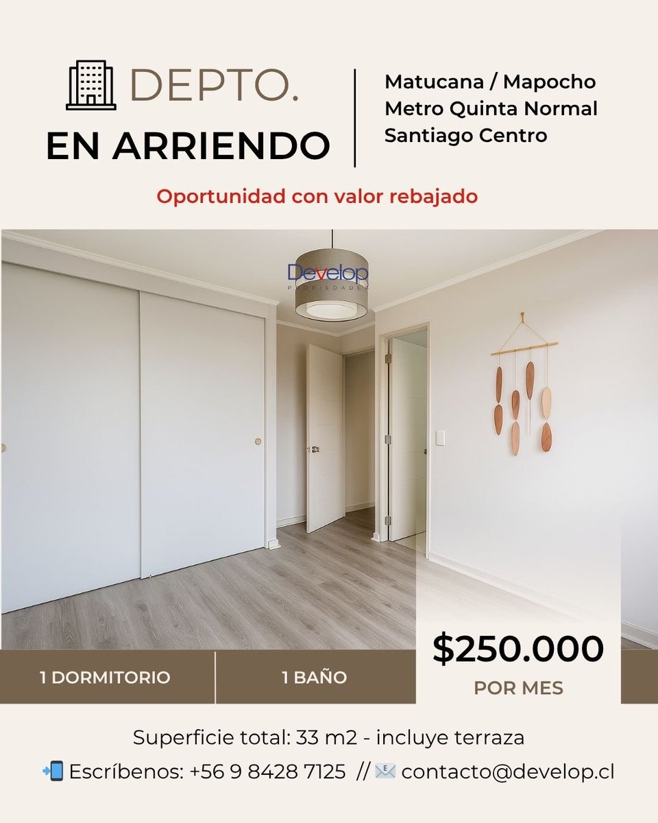 DevelopVentas's tweet photo. 🏙️ ¡Vive conectado al corazón de Santiago a un precio increíble!

Departamento en arriendo en sector Matucana / Mapocho, a pasos del Metro Quinta Normal 🚇

📲 Escríbenos para coordinar tu visita:
📧 contacto@develop.cl

📞 +56 9 8428 7125
🌐 https://t.co/euQNgHd8SY https://t.co/CXEWfQCJV5