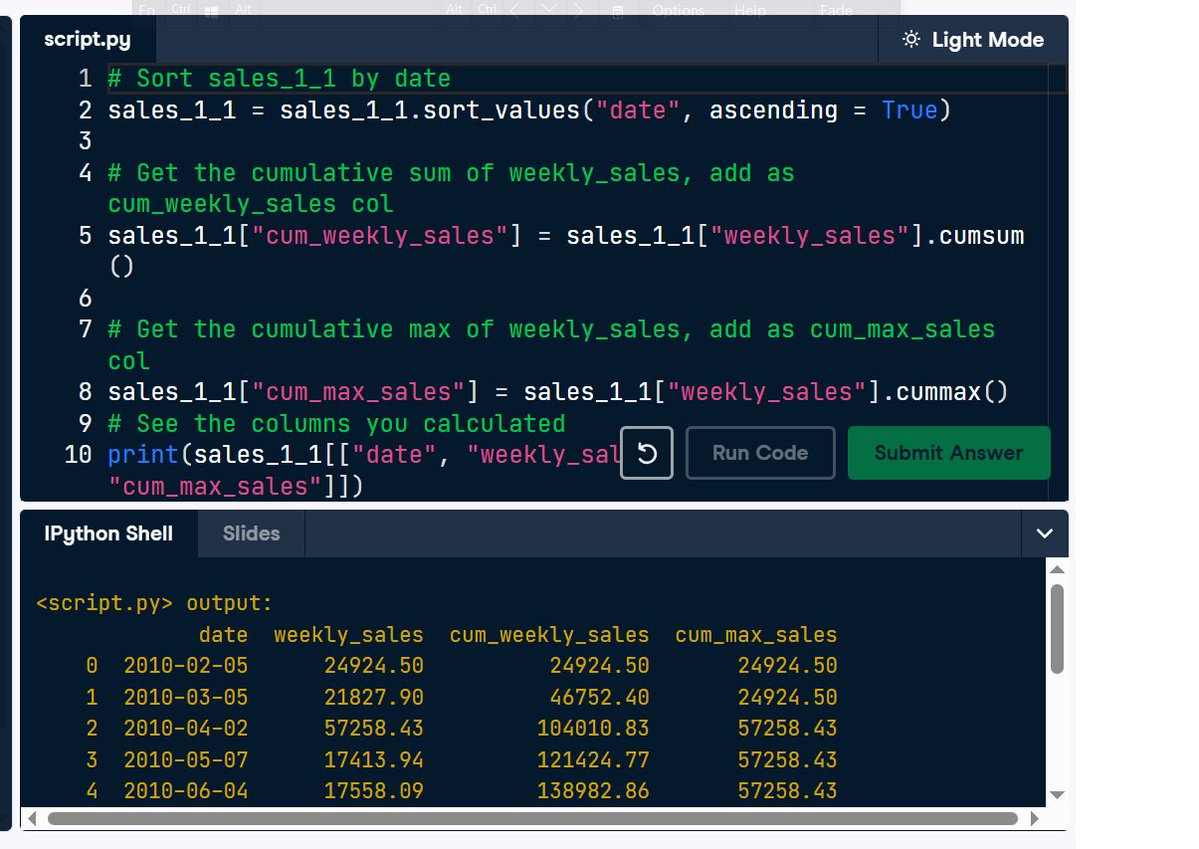 EssehBlessing's tweet image. Also learned cumulative stats (.cumsum(), .cummax()) & custom aggregations with .agg(). Debugging took time, but worth it!
Any pandas tips? #LearnToCode #30Daysofcode
2/2