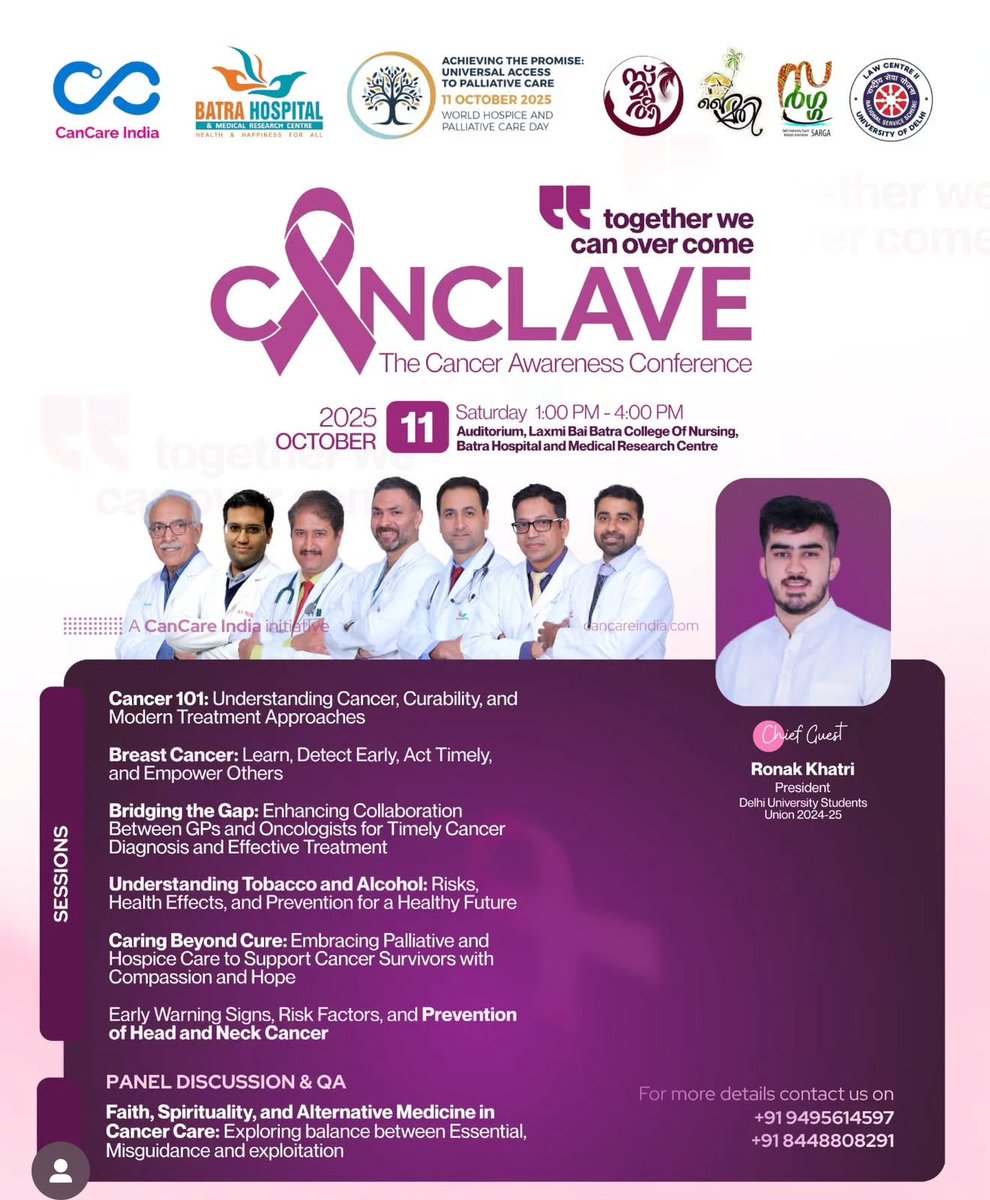ronak_khatrii's tweet image. Honoured to be the Chief Guest at Canclave 2025 — The Cancer Awareness Conference hosted by CanCare India and Batra Hospital.
Grateful to witness such passionate efforts towards cancer awareness, early detection, and compassionate care.
Together, we can overcome. 💪🎗…