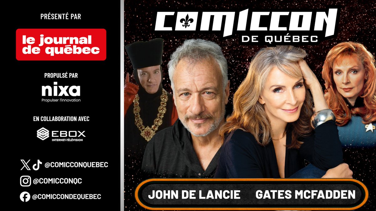 Ne manquez pas Gates McFadden et John de Lancie sur scène à 13 h dans la salle 200C (niveau 2). #startrek #comiccondequébec2025