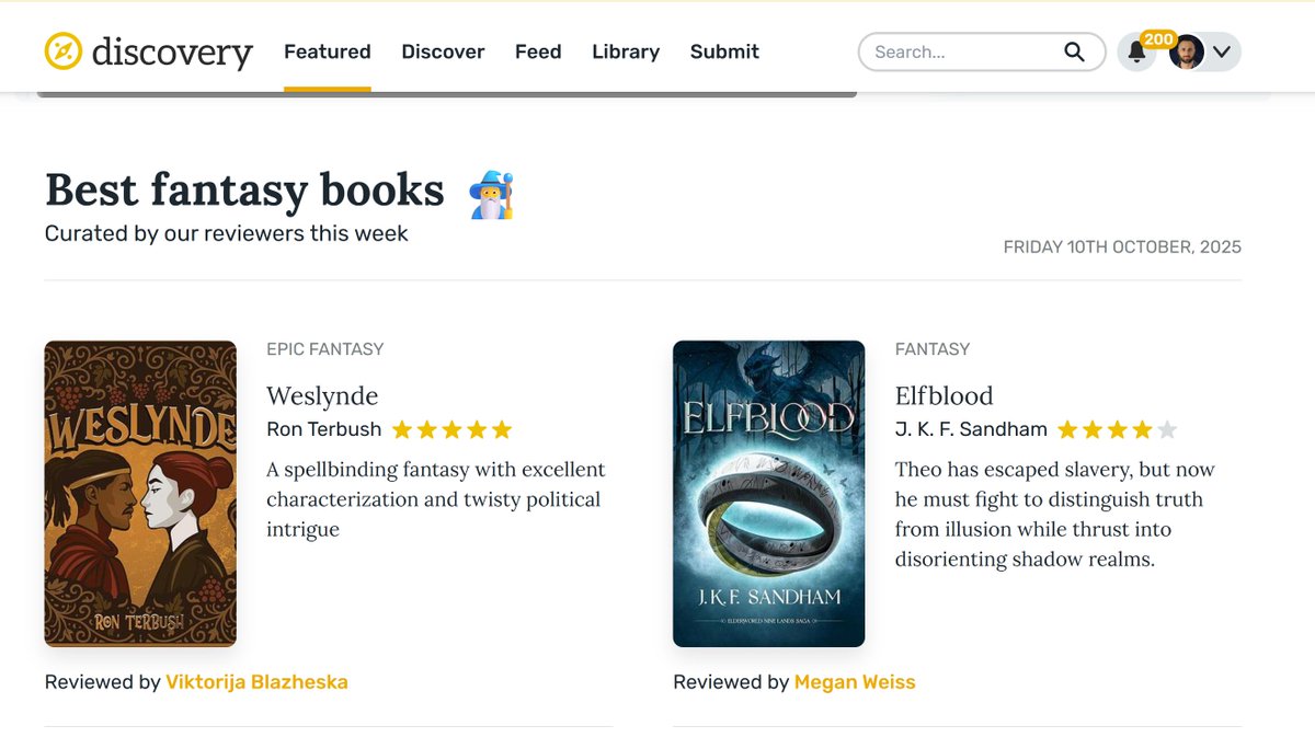 Elfblood made it to Reedsy Discovery's featured list.

One reader at a time, we will become a household fantasy brand.