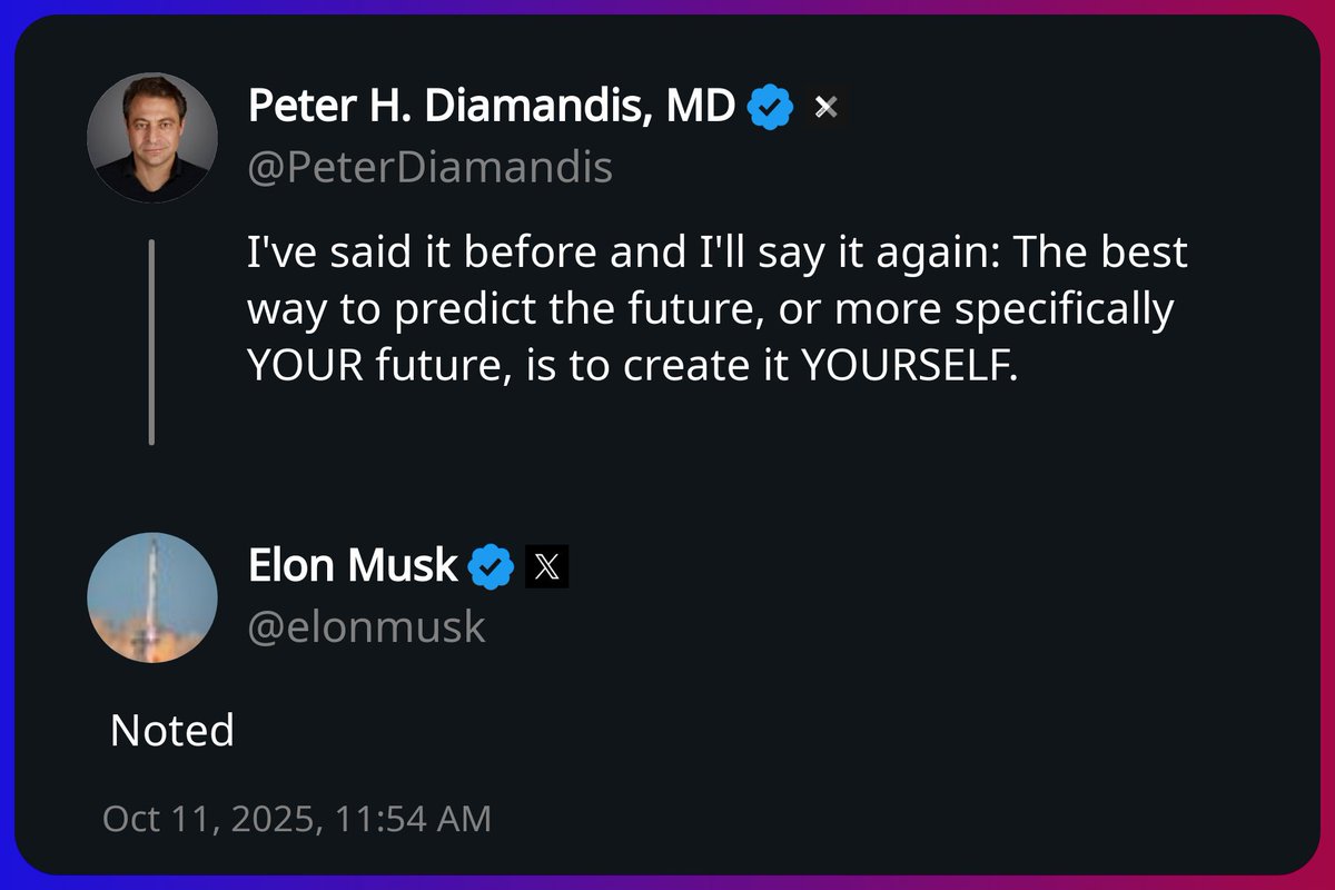 ElonAlertsX's tweet image. Elon Musk replied to Peter H. Diamandis, MD x.com/elonmusk/statu…
