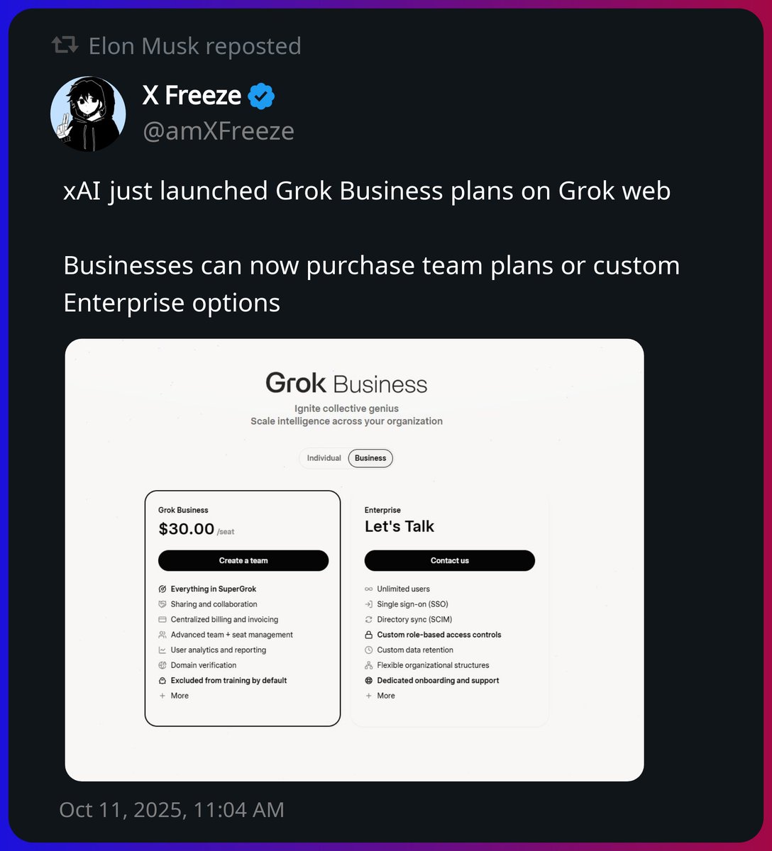 ElonAlertsX's tweet image. Elon Musk reposted a post from X Freeze x.com/elonmusk/statu…