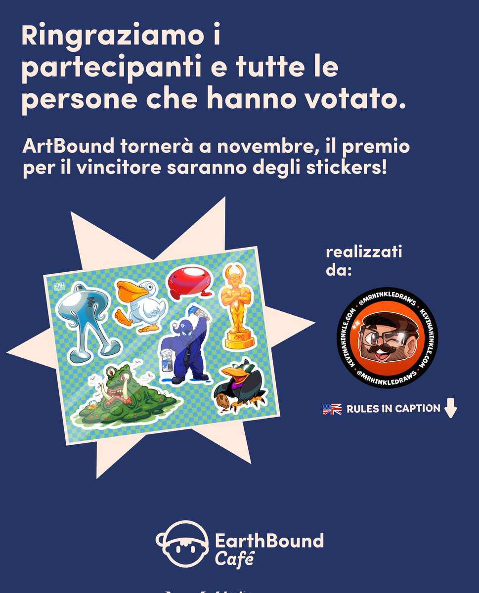 EarthBoundCafe's tweet image. 🇬🇧 We thank those who participated and all the people who voted; thank you very much!
The winner will receive a sticker sheet made by @MrHinkleDraws
ArtBound 2025 will be back in November.

Flesh.smoothie is the September 2025 ArtBound winner!

#EarthBound #Mother2