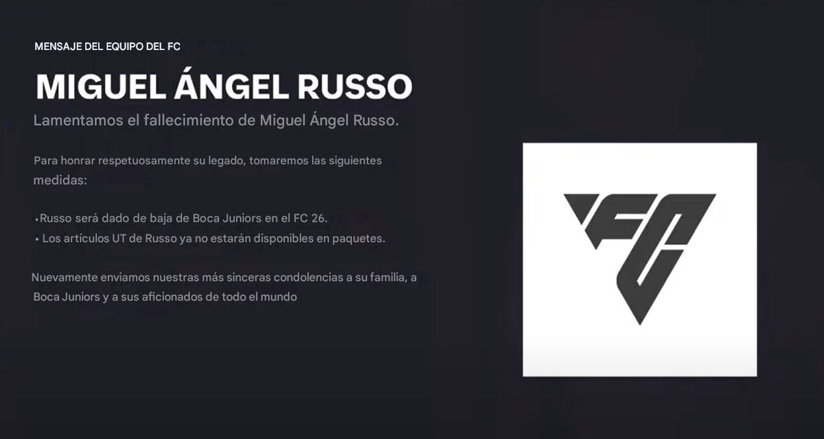la12tuittera's tweet image. ⬛El equipo de EAFC26 confirmó que Miguel Ángel #Russo será retirado de #Boca en el juego.🎮