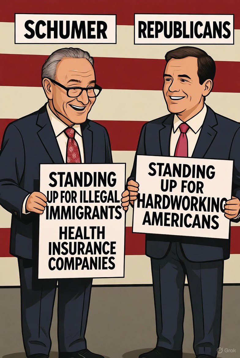 BasedMikeLee's tweet image. Schumer stands up for illegal immigrants and health insurance companies
Republicans stand up for hardworking Americans