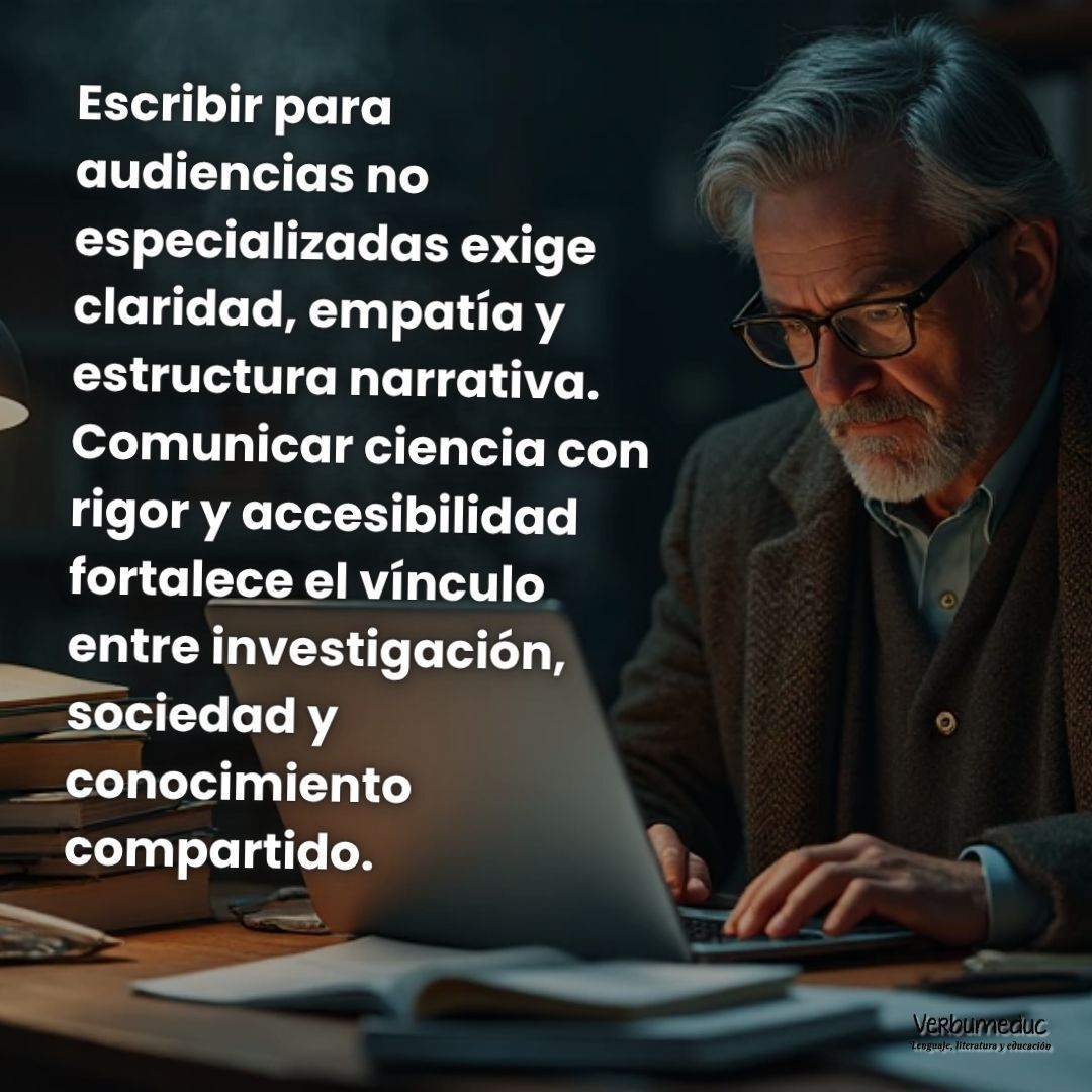 Verbumeduc's tweet image. 🧠✨ Comunicar ciencia no es simplificarla, es hacerla accesible. Descubre cómo escribir para audiencias no especializadas y lograr impacto más allá de la academia 🌍✍️ ¡Lee el nuevo artículo completo en el blog! 

tinyurl.com/4kyrtc33

#CienciaAbierta #DivulgacionCientifica