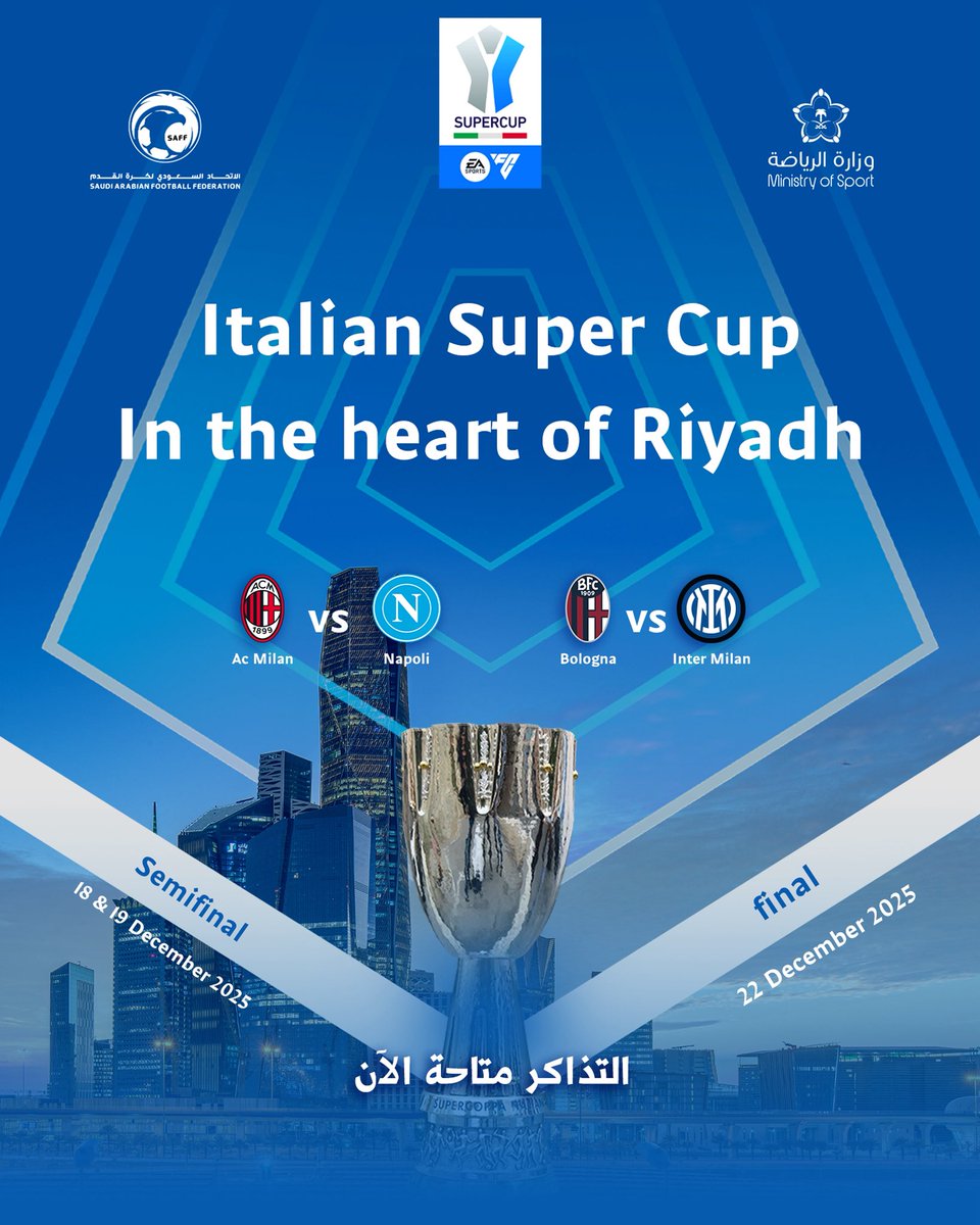𝗥𝗲𝗮𝗱𝘆 𝗳𝗼𝗿 𝗥𝗶𝘆𝗮𝗱𝗵 🇸🇦🤝🇮🇹

Snap up tickets to see heavyweights compete this December at Italian Super Cup 🏆

🎟️: webook.com/en/italian-sup…