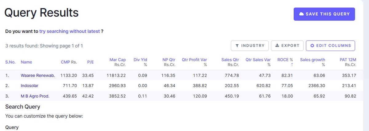 Techgeek6690's tweet image. Scanner Query : YOY Quarterly profit growth > 20 AND
Sales growth > 10 AND
Profit after tax > 0 AND
Market Capitalization > 500
Caution: Education Purpose only. NO Recommendation.
#stocks #StockMarketIndia #StocksInFocus