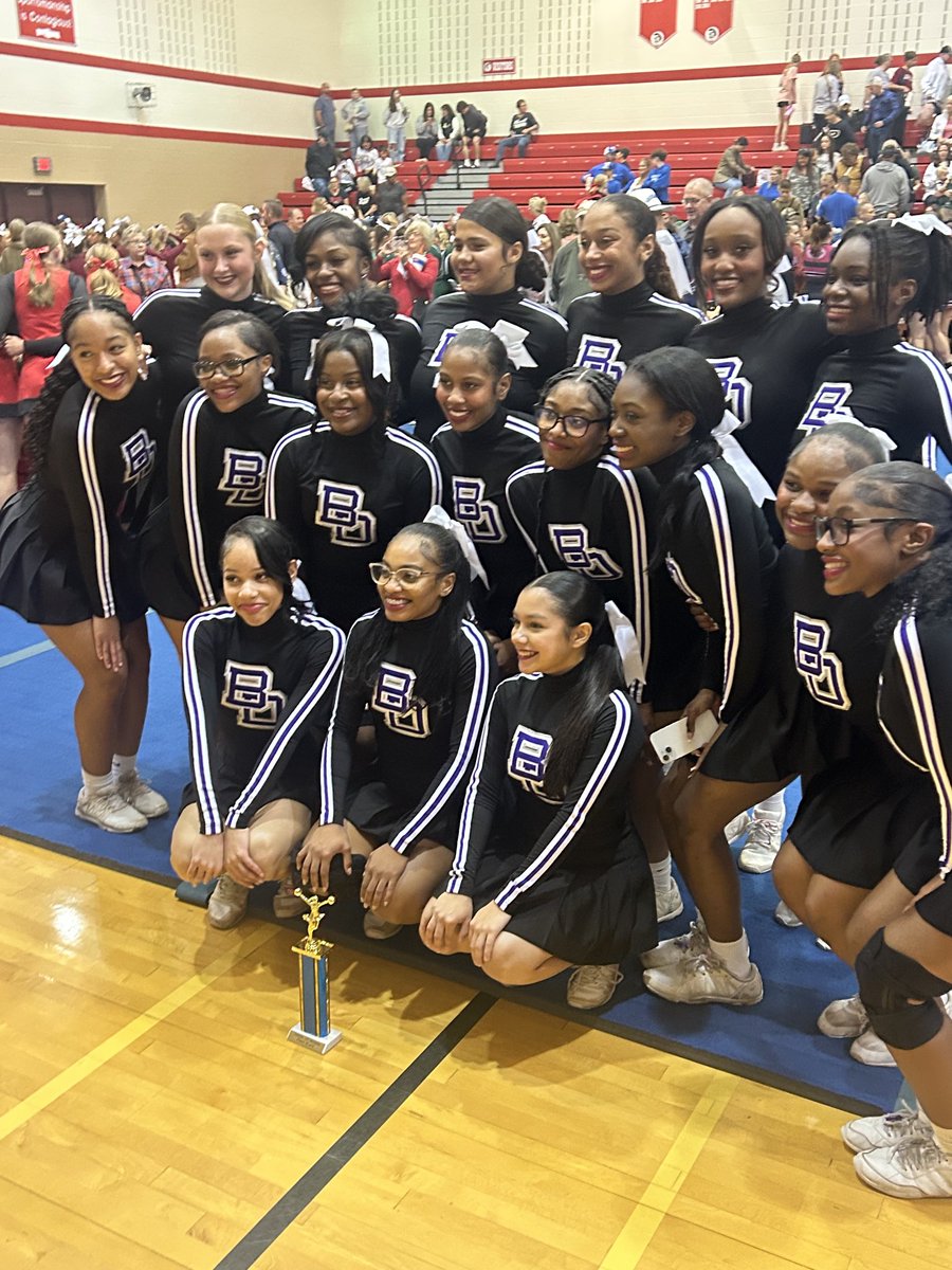Congratulations go to the BDHS Varsity Cheer team today! 1st Place in Large Varsity AB Division Time Out Cheer!!!! Way to go!