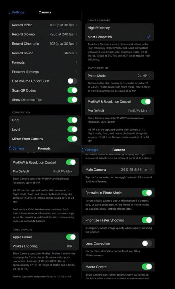 TodayiLearrned's tweet photo. best iphone camera settings for stunning 4K quality. save it. https://t.co/rDwTUJdHgu