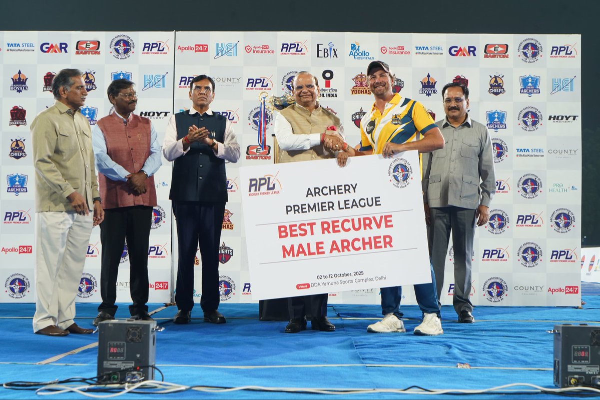 Virend_Sachdeva's tweet image. Day 10 of the Archery Premier League (APL) 2025 delivered another round of high-intensity matches and stellar marksmanship on the field. 🎯
Congratulations to today’s winners: Chero Archers (Jharkhand), Mighty Marathas (Maharashtra), and Chola Chiefs (Tamil Nadu).
The day was…