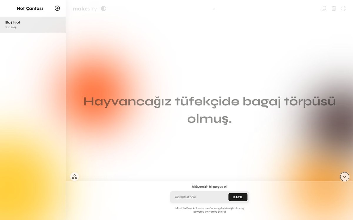 Efendim, makestry.app'e yeni özellikler getirmekten bıkmıyorum. Yeter ki siz kullanın, yazın. Bu nişte böyle bir ücretsiz uygulama yok. Bunu da hatırlatmak istiyorum. Gelelim güncellememize. Makestry'e not çantası geldi 🎉 Zaten yazmaya başladığınızda sayfadan çıkıp