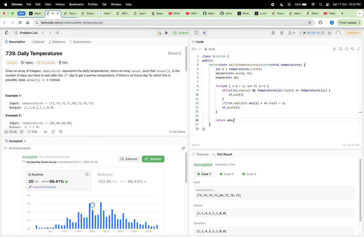 thehungertocode's tweet image. Hello Everyone 👋
I have completed #Day649 of the #codeeveryday challenge.
Solved: Daily Temperatures
✅ T.C: O(n)
✅ S.C: O(n)
#consistencyiskey #buildinpublic #developer
