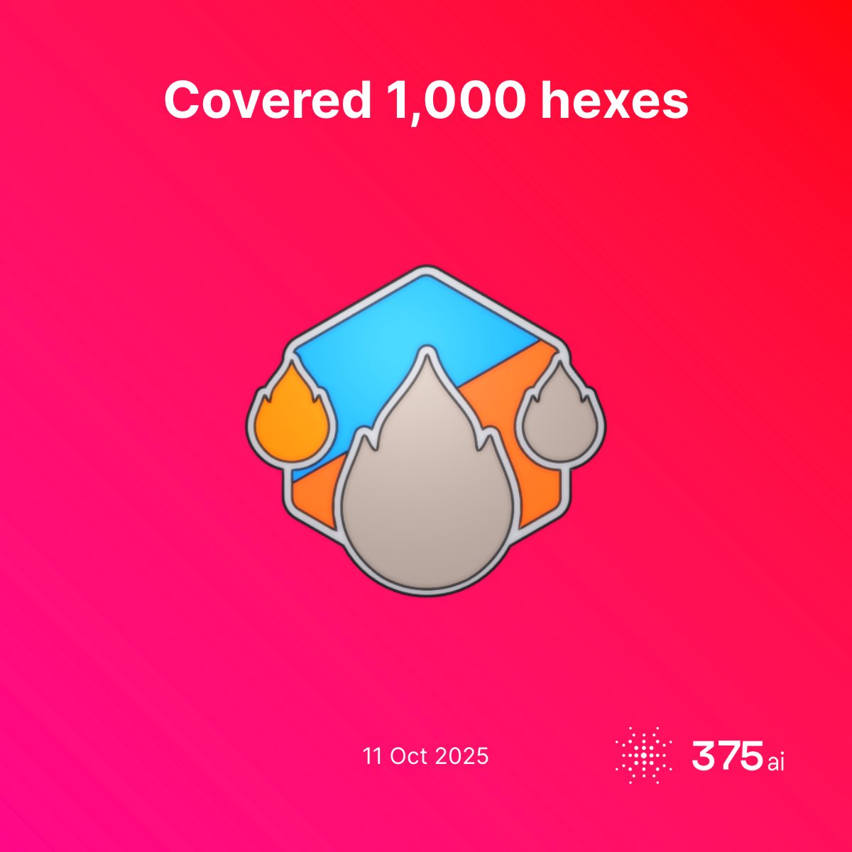 HypemanLex's tweet image. I just unlocked the "Covered 1,000 hexes" achievement in #375go! 🎉
Join me and get a bonus when you sign up!
testnet.375.ai/auth?invitatio…
#discovergo by @375ai_