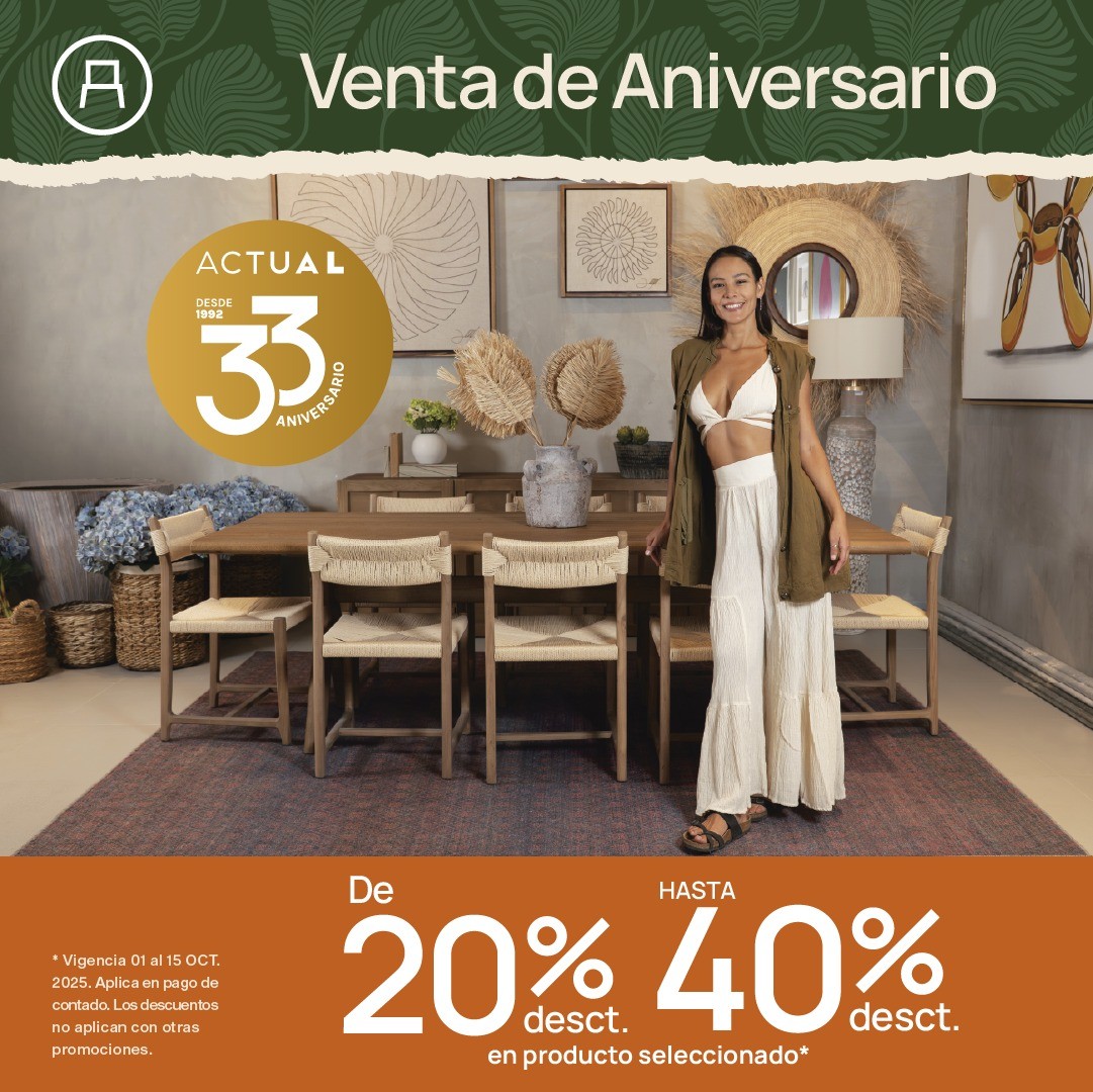 🌿 Elegancia que trasciende tendencias.
Continúa nuestro 33 Aniversario, celebra con nosotros y dale un nuevo aire a tu #hogar con descuentos de 20% hasta 40% en productos seleccionados.
📅 Vigencia del 1 al 15 de octubre
👉 atelieractual.com

#VentaAniversario #Cancun