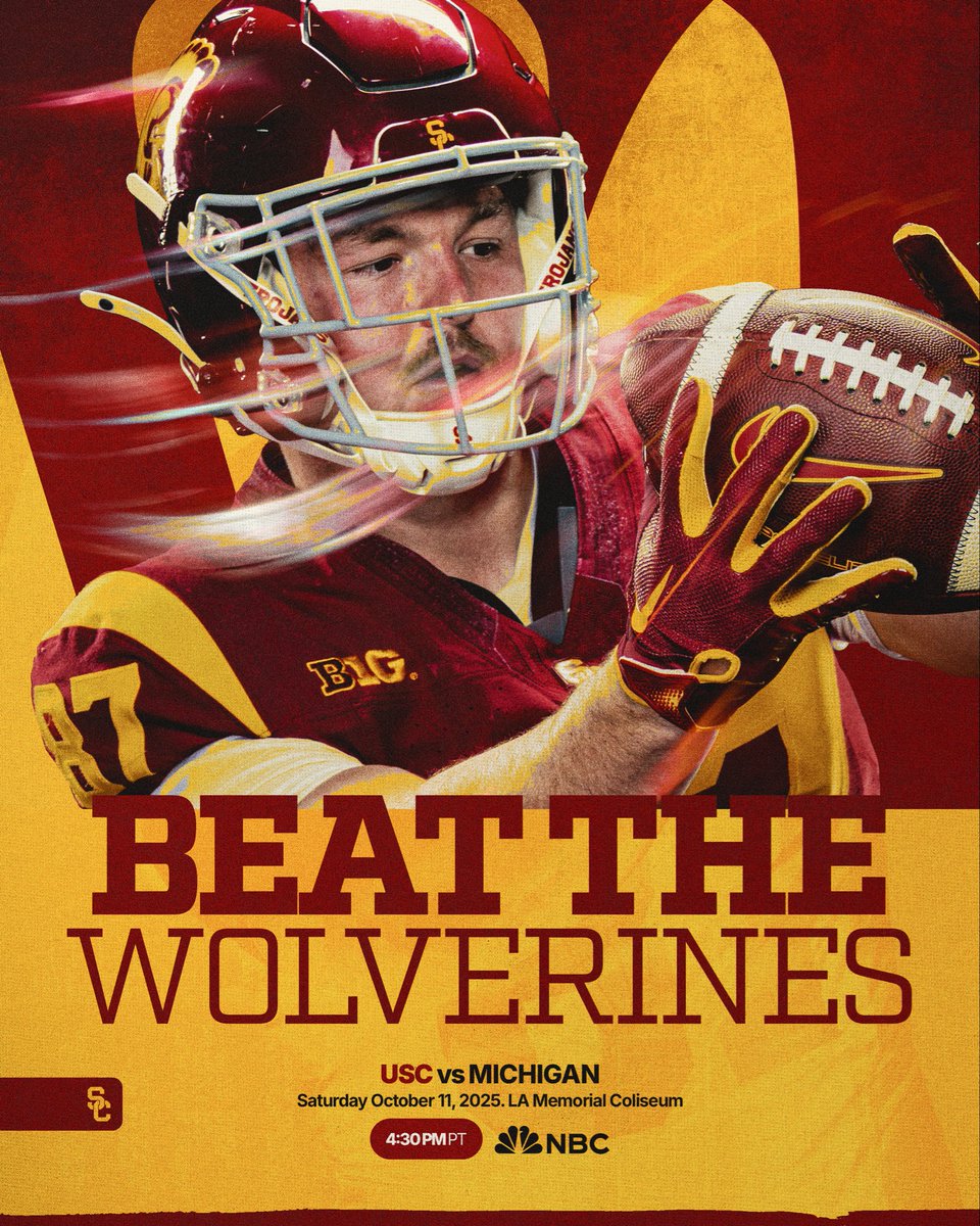 uscfb's tweet image. Beat the Wolverines‼️
🗓️ October 11th
⚔️ vs Michigan
⏰ 4:30 PM PT / 7:30 PM ET
🏟️ @lacoliseum
📺 NBC