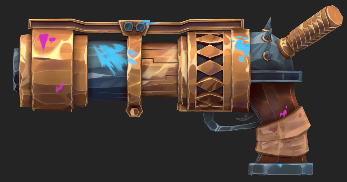 I11yrian's tweet photo. Stylized weapon inspired by Jinx’s Gun.
Practicing more Hand-painted work, rendered natively in Roblox Studio.

#Arcane #StylizedArt #HandPainted #WeaponDesign #StylizedWeapons #DigitalArt #Gamedev #RobloxDevs https://t.co/EsYEpSh65T